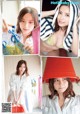 A collage of photos of a woman wearing a red hat.